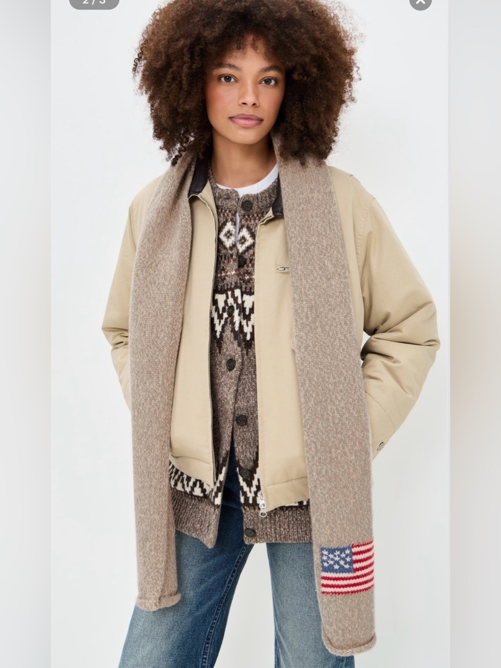 Polo Ralph Lauren rolled knit American Flag Scarf taupe